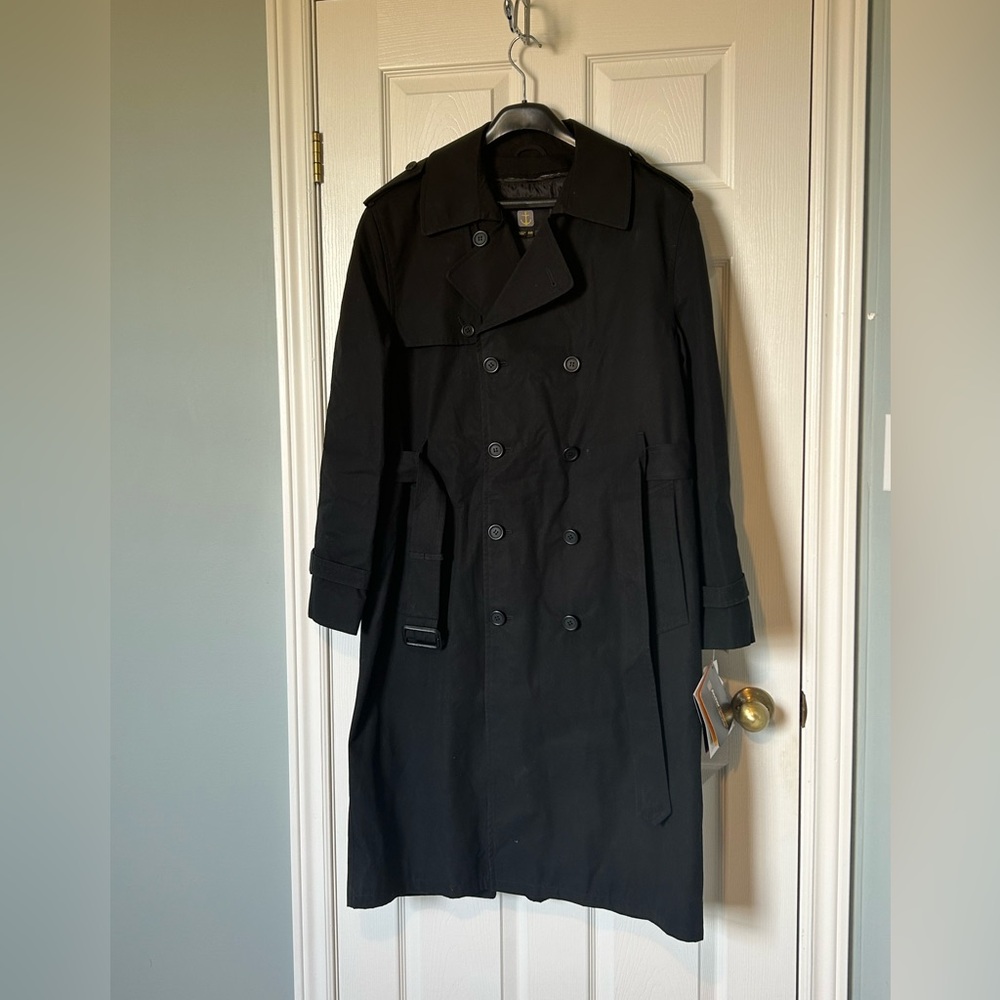 🔥🆕🔥 Anchor Uniform Black Double Breasted Trench Coat - 44R - Thinsulate Lining